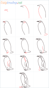 How To Draw A Penguin Step By Step 13 Easy Phase Inside of this rectangle draw a penguin's body diagonally like an oval pointed down. how to draw a penguin step by step