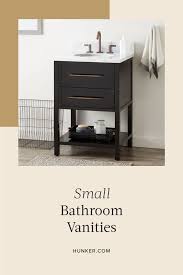 Love having a little bit of storage and love the look. These Small Bathroom Vanities Make A Big Impact Hunker Small Space Bathroom Vanity Small Bathroom Inspiration Small Bathroom Vanities