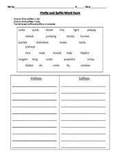 Prefix And Suffix Word Hunt Prefixes And Suffixes Suffixes Worksheets Prefixes