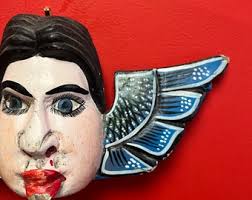 Máscara mexicana antigua de madera policromada de 14 x 7” de alto: gran  imaginería y en muy buenas condiciones