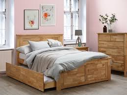 Natural Hardwood Double Bed With Trundle Wood Bedroom Sets Bedroom Panel Furniture