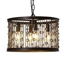 4 Lights Drum Pendant Lighting With Crystal Beads Rustic Metal Hanging Lamp With 71 Hanging Chain Beautifulhalo Com