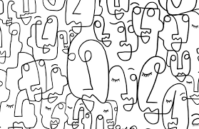 Large Face Line Drawing Wallpaper Mural Murals Wallpaper Face Line Drawing Drawing Wallpaper Face Lines