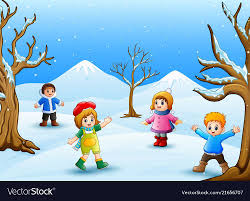 Happy Kids Playing Outdoors In Winter Vector Image On Vectorstock In 2020 Happy Kids Kids Outdoor Play Kids Playing