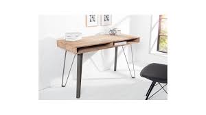 Console Industrielle Loft En Bois Massif D Acacia Pieds Metal Avec Deux Niches Console Industriel Console Industriel