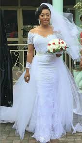 Charming African Detachable Train Wedding Dresses Plus Size Illusion Long Sleeves Sheer Neck Cheap Wedding Reception Dress Bridal Gown Cheap Off The Shoulder Me Detachable Train Wedding Dress Wedding Dress Train