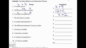 On these printable worksheets, students will evaluate basic algebraic expressions with variables. Translating Words Into Mathematical Phrases Part English To Algebra Worksheets Printable Translating English To Algebra Worksheets Worksheets Xmas Printable Activities Braille Math 7th Grade Math Equations Worksheets Go Math Common Core Edition