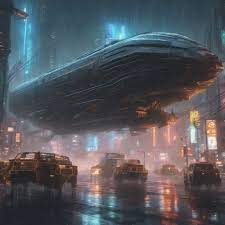 Alien giant space mothership in the middle of the night sky with foggy clouds and being surrounded by hundreds of tiny space ships flying above new york" <!-- -->- Playground