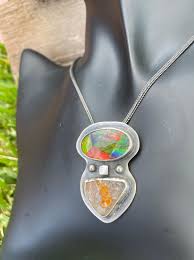 Ammolite and Spessartite Garnet in Quartz Necklace