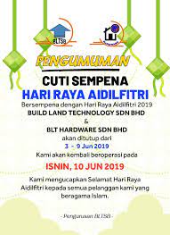 Berikut tarikh hari raya aidilfitri 2021 yang disambut oleh umat islam di malaysia yang diraikan setiap 1 syawal mengikut kalendar islam. Memo Cuti Hari Raya Build Land Technology Sdn Bhd Facebook