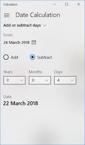 Screenshot Of Date Calculation Subtract Days In Calculator Windows 10 Taken On 26 March 2018 Subtraction Calculators Day