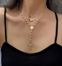 Cross necklaces for women and men. Kercisbeauty Gold Rosary Necklace With Angel Vrigin Mary Gold Cross Necklace For Women Ladies Girls Layered Beads Necklace Jewelry Buy Online In Dominica At Dominica Desertcart Com Productid 177331533