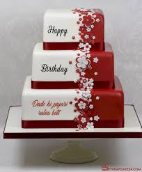 Name Edit Birthday Cake Images With Name Editor 3 Tier Happy Flower Birthday Cake With Name Editing In 2020 Birthday Cake With Flowers Cake Name Special Birthday Cakes