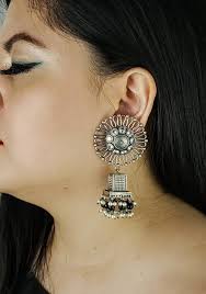 India Stone Earrings With Antique Finish, Art Deco Earrings, Modern Jhumka  Earrings, Mandala Earrings, Gifts for Her
