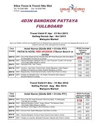 Kiapeng development sdn bhd (company no. 4d3n Bangkok Pattaya Fullboard Eden Tours Travel Sdn Bhd