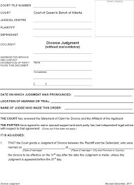 The divorce or legal separation court process can get very complicated, especially if you want to include support orders, child custody orders, and orders dividing your property. Free Alberta Divorce Judgment And Affidavit Of Execution Without Children Form Pdf 17kb 4 Page S