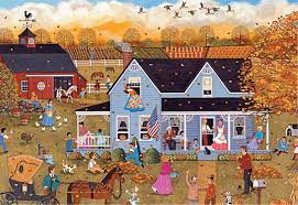 Time to color by squares! Americana Collection Thanksgiving Eve 500 Pieces Mega Puzzles Puzzle Warehouse