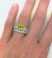 Checkerboard Faceted Peridot And Diamond Engagment Ring In 14k White Gold With Matching Band Options Gr 3054 Peridot Engagement Rings Peridot Jewelry Peridot