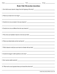 Before the class prepare some questions. Book Clubs Discussion Questions Worksheet By Efficiency Expert