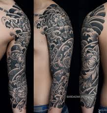 Healed Japanese Sleeve Chrysanthemum Sleeve Black And Grey Japanese Tattoo Japanese Tattoo Japanese Sleeve Tattoos Sleeve Tattoos