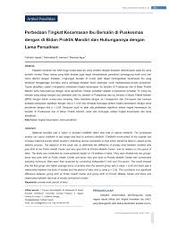 Pdf Perbedaan Tingkat Kecemasan Ibu Bersalin Di Puskesmas Dengan Di Bidan Praktik Mandiri Dan Hubungannya Dengan Lama Persalinan