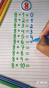 One Two Three Four Five Six Seven Eight Nine 10 Tik Tok Tabuada Do 8 Video Em 2020 Truques De Multiplicacao Ensino De Matematica Matematica Simples