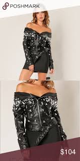 Raven Mirror Off Shoulder Leather Jacket Fashion Clothes Design Leather Jacket Outfits