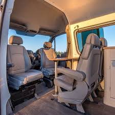 Front Seating Area Full Leather Removable Passenger Seats Swivel Captains Seats And Handbrak Campervan Sprinter Camper Conversion Camper Van Conversion Diy