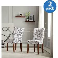Scroll Print Parsons Chairs Set Of 2 Soft White And Brown Printed Accent Chairs Dining Room Chairs Accent Chair Set