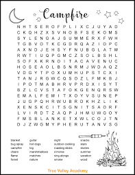 This compilation of over 200 free, printable, summer coloring pages will keep your kids happy and out of trouble during the heat of summer. Campfire Camping Word Search For Kids Tree Valley Academy