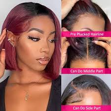Amazon.com : 1B 99j Bob Wig Human Hair,1B Burgundy 13x4 Lace Front Wigs  Human Hair Pre Plucked Red Short Straight Bob Frontal Wigs for Black Women  12 inch : Beauty & Personal