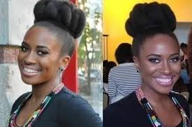 Another way to fake a giant bun is to use a tight elastic headband to push hair into a full ponytail that gives the appearance of a bun. 29 Awesome New Ways To Style Your Natural Hair