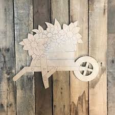 Wheel Barrow With Flowers Unfinished Wood Cutout Paint By Line Wood Cutouts Wooden Cutouts Unfinished Wood