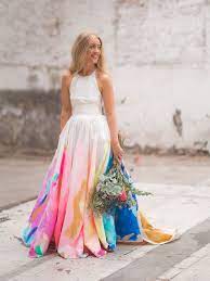 The Bride Wore A Hand Painted Rainbow Wedding Dress Green Wedding Shoes In 2020 Painted Wedding Dress Green Wedding Dresses Hand Painted Wedding Dress