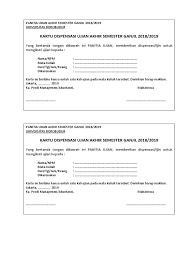 Surat dispensasi adalah salah satu jenis surat resmi yang cukup sering dibuat. Kartu Dispensasi Ujian Docx