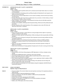Specialist Talent Acquisition Resume Samples Velvet Jobs