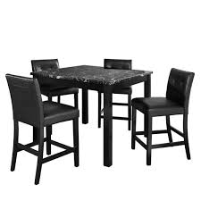 It is made using a combination of solid rubberwood and manufactured wood. Dorel Living Laurel 5 Piece Transitional Black Counter Height Dining Set With Faux Marble Table Top Fa7241b The Home Depot