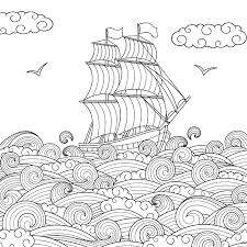 Printable coloring and activity pages are one way to keep the kids happy (or at least occupie. Vector Illustration Children S Sailing Ship On The Waves Children S Coloring Page Tasmeemme Com