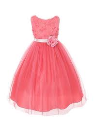 Beautiful Coral Special Occasion Dress With Soft Bonaz Mesh Bodice Ballerina Tulle Skirt And R Coral Flower Girl Dresses Flower Girl Dresses Girls Coral Dress