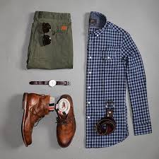 Olive Green Chinos Blue Checks And Leather Casual Fashion Mens Clothing Styles Casual Style Outfits