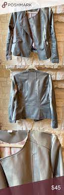 Via Spiga Grey Leather Ostrich Jacket Grey Leather Jackets Leather