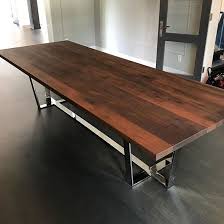This Straight Edge Walnut Table With Chrome Base Turned Out Amazing Steel Dining Table Dining Table Bases Dining Table