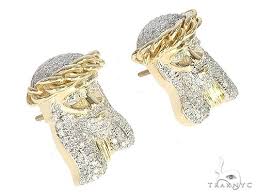 10k yellow gold diamond cut small nugget earrings. 10k Yellow Gold Hip Hop Jesus Head Religious Micro Pave Earrings Mens Hip Hop Earring Yellow Gold 10k Round Cut 0 78 Ct