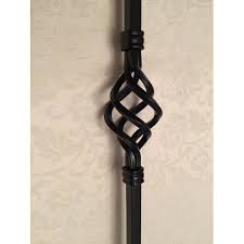 Sleek wrought iron staircase spindles and handrail with gray wash treads in a foyer boasting ivory and black floor tiles complementing a black front door. 1 X Black Wrought Iron Metal Cage Baluster Balustrade Stair Spindle 950mm Long X 12mm Plain Bars