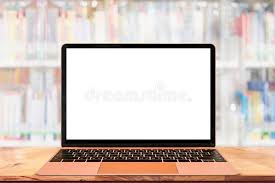 Mockup Of Laptop On Wood Table With Blurred Many Books In Library Background Aff Wood Table Mockup Laptop Libr Wood Table Stock Images Background