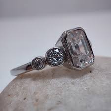 Emerald Cut Vintage Engagement Ring 8x6 MM White Bezel Set Moissanite 925 Silver | eBay