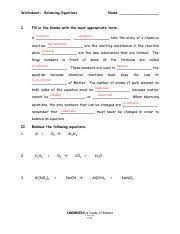 142 pm 0 e 142 nd 61 1 60 3. Balancingequations Pdf Worksheet Balancing Equations I Name Fill In The Blanks With The Most Appropriate Term A Tells The Story Of A Chemical Reaction Course Hero