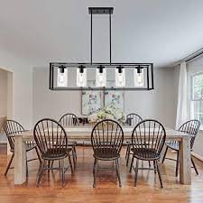 Lzf is a popular brand of dining room pendant lighting. Vinluz Farmhouse Chandeliers Rectangle Black 5 Light Dining Room Lighting Fixtures Hanging Kitchen Island Cage Pendant Lights Contemporary Modern Ceiling Light With Glass Shade Adjustable Rods Pricepulse