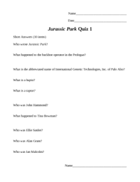 10 humans and 5 dinosaurs! Jurassic Park Worksheets Teaching Resources Teachers Pay Teachers