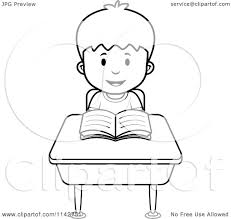 We currently have over 3,000 coloring. Cartoon Clipart Of A Black And White School Boy Reading At His Desk Vector Outlined Coloring Page By Cory Thoman 1142751